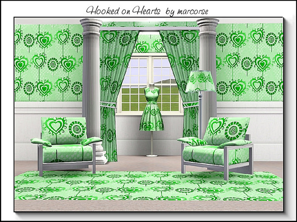 Sims 3 — Hooked on Hearts_marcorse by marcorse — Abstract pattern: hearts shapes with hooked edges in green tones