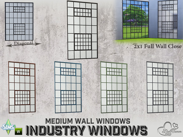 Sims 4 — Industry Windows Medium Wall 2x1 Full Close by BuffSumm — Part of the *Build Industry Set* Created by BuffSumm @