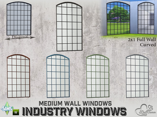 Sims 4 — Industry Windows Medium Wall 2x1 Full Curved by BuffSumm — Part of the *Build Industry Set* Created by BuffSumm