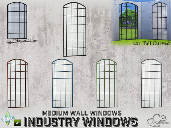 Sims 4 — Industry Windows Medium Wall 2x1 Tall Curved by BuffSumm — Part of the *Build Industry Set* Created by BuffSumm