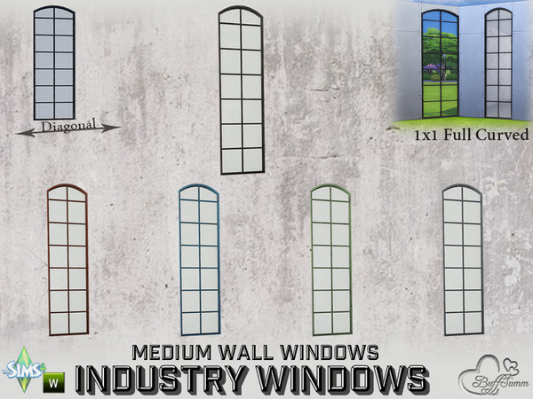 Sims 4 — Industry Windows Medium Wall 1x1 Full Curved by BuffSumm — Part of the *Build Industry Set* Created by BuffSumm