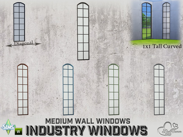 Sims 4 — Industry Windows Medium Wall 1x1 Tall Curved by BuffSumm — Part of the *Build Industry Set* Created by BuffSumm