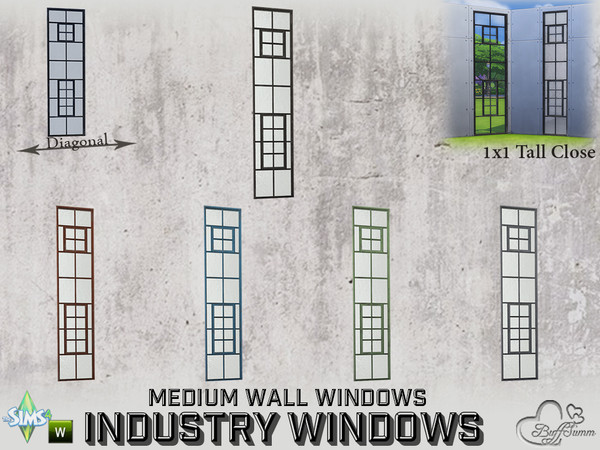 Sims 4 — Industry Windows Medium Wall 1x1 Tall Close by BuffSumm — Part of the *Build Industry Set* Created by BuffSumm @