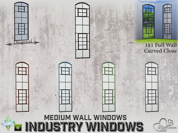 Sims 4 — Industry Windows Medium Wall 1x1 Full Curved Close by BuffSumm — Part of the *Build Industry Set* Created by
