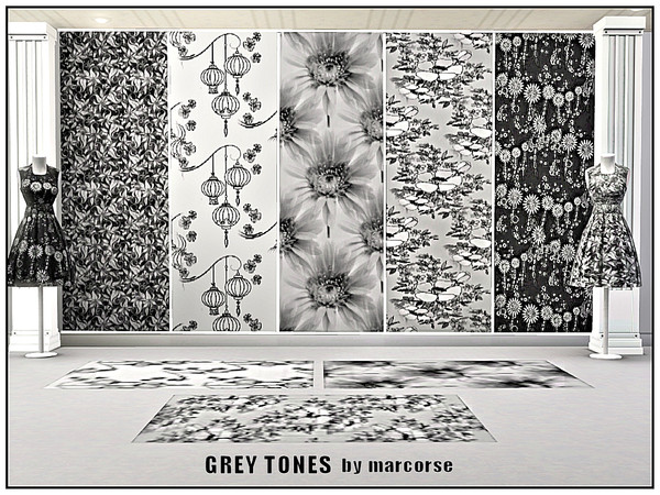 Sims 3 — Grey Tones_marcorse by marcorse — Five selected patterns in monochrome shades of grey. All are found in Fabrics,