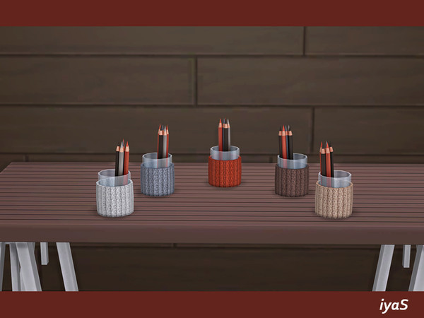 Sims 4 — Home Office Pencil Holder by soloriya — Glass pencil holder with 6 pencils and knitted pattern. 5 color