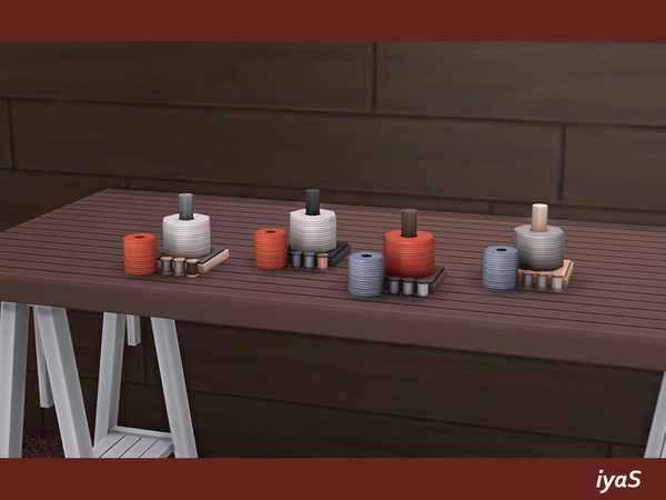 Sims 4 — Home Office Spools by soloriya — Some different thread spools. 4 color variations. Part of Home Office set.