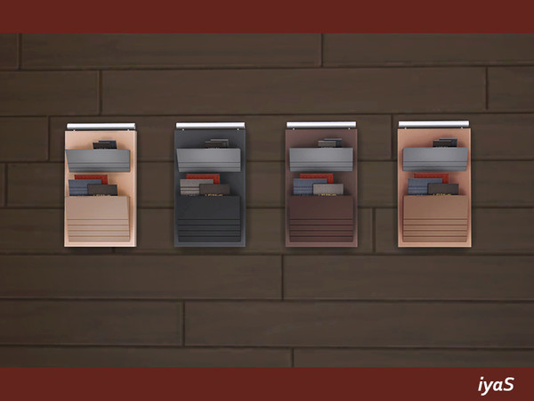 Sims 4 — Home Office Decorative Shelf by soloriya — Decorative shelf with many notepads. 4 color variations. Part of Home