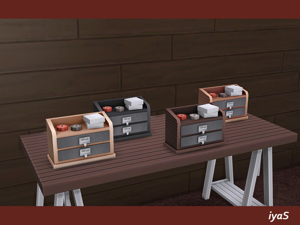 Sims 4 — Home Office Box with Office Accessories by soloriya — Table box with paper and sticky tapes. 4 color variations.
