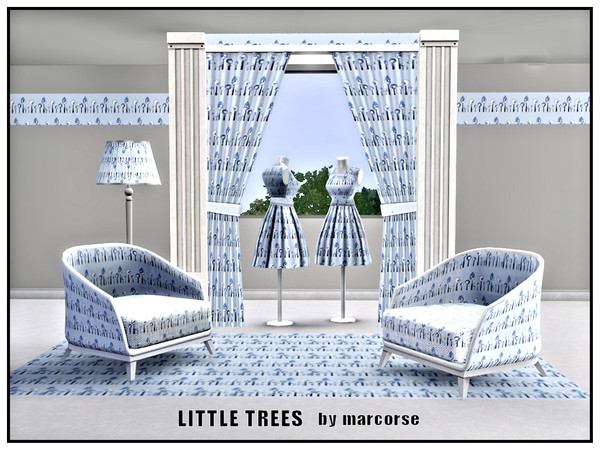 Sims 3 — Little Trees_marcorse by marcorse — Fabric pattern: stylised candle trees in blue and white