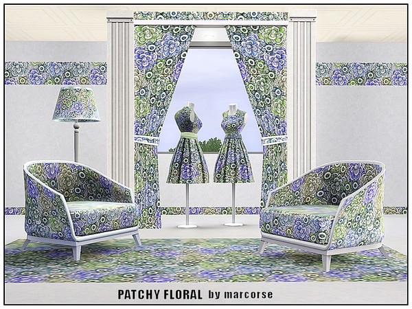 Sims 3 — Patchy Floral_marcorse by marcorse — Fabric pattern flowers in a patch design in shades of blue and green.