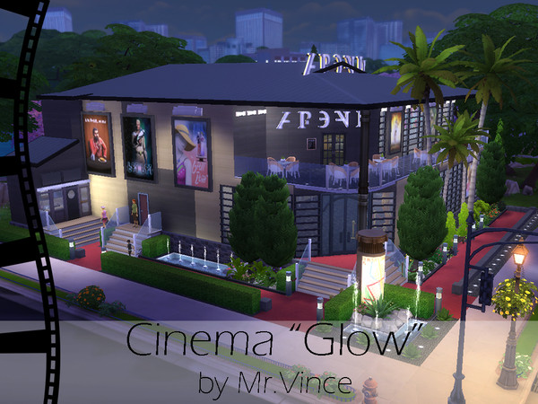 Sims 4 — Cinema Glow by MrVince — This theater includes 2 VIP Lounges.There are also common rooms.You can go to the