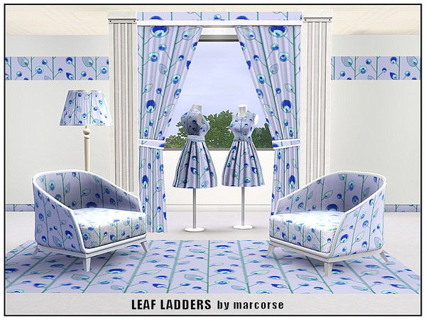 Sims 3 — Leaf Ladders_marcorse by marcorse — Abstract pattern - leaf motif in ladder design in blue and green tones