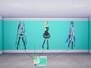 Sims 4 — [YuChan] Vocaloid Wallpaper by YuChan3 — Green Wallpaper with 3 Vocaloid characters. Colors: - Green - Miku -