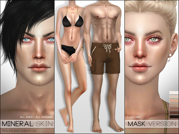 Sims 4 — PS Mineral Skin MASK by Pralinesims — Skintone overlay in 7 colors, all ages and genders. Colors can be adapted