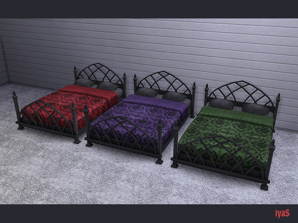 Sims 4 — Dark Nights Bedroom Bed by soloriya — Bed with victorian pattern. 3 color variations. Part of Dark Nights