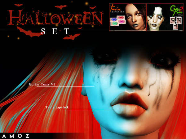 Sims 4 — Amoz [Halloween] Makeup Miniset by amoz2 — Eyeliner + Lipstick for your sim Halloween look! - All Ages(child