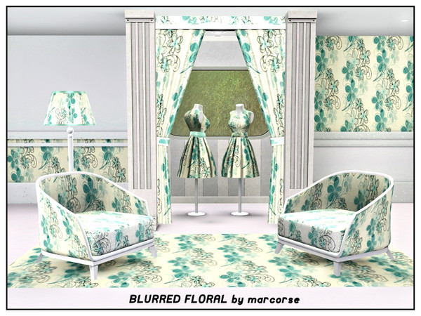 Sims 3 — Blurred Floral_marcorse by marcorse — Fabric pattern_ stylised flowers with blurred colouring in light teal.