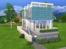 Sims 4 — Modern Blues by MaCherie3 — Modern house featuring 1 bedroom, 2 bathrooms. A small pool in backyard.