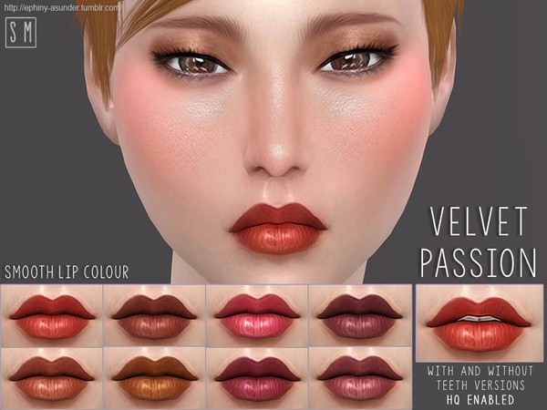 Sims 4 — [ Velvet Passion ] - Smooth Lip Colour by Screaming_Mustard — A dreamy glide-on lipstick in 6 deep and dazzling