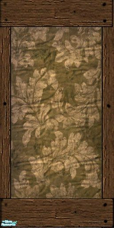 Sims 2 — Medieval Handcrafted Fabric Walls - 7 by galilea — Handcrafted, medium green, large floral, linen wall covering
