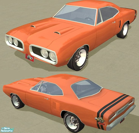 Sims 2 — Super Bee - Go Mango Recolor by Dr Pixel — Go Mango color option for the 1970 Dodge Super Bee with Black tail