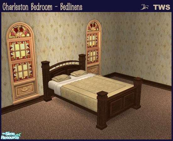 Sims 2 — Charleston Bedroom - Bedlinens by wildstar24 — Soft damask print and cotton weave bedlinens.