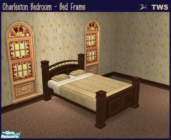 Sims 2 — Charleston Bedroom - Bed Frame by wildstar24 — Heavy mission-like bed frame of dark walnut wood and gold metal