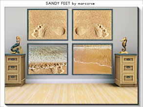 Sims 3 — Sandy Feet_marcorse by marcorse — Four paintings of a sequence of events on a sandy beach . . footprints to and