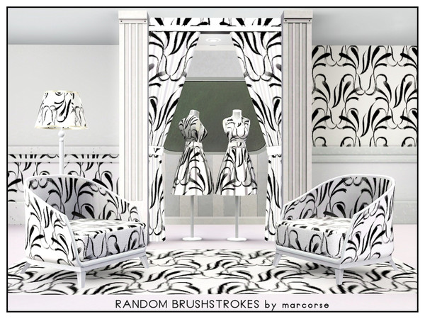Sims 3 — Random Broshstrokes_marcorse by marcorse — Abstract pattern: random brush strokes in black on white