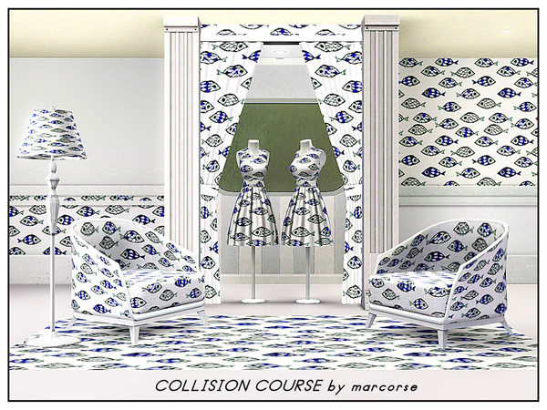 Sims 3 — Collision Course_marcorse by marcorse — Themed pattern: little blue and green fish about to collide
