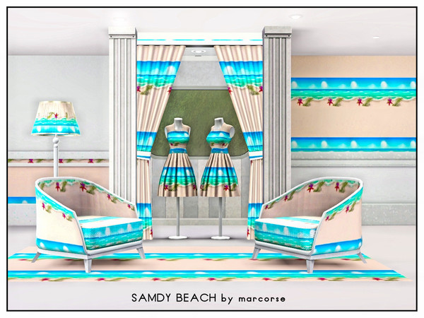 Sims 3 — Sandy Beach_marcorse by marcorse — Themed pattern - strip of sandy ocean beach with starfish, kelp and sand.