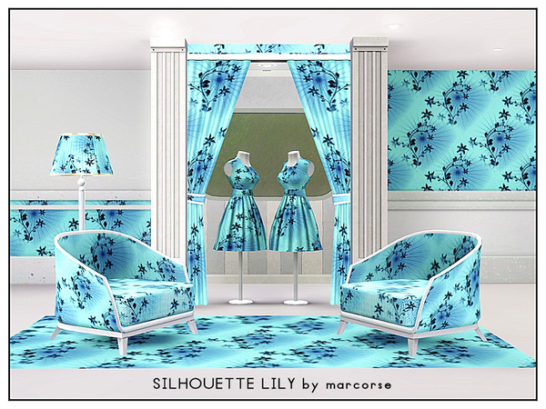 Sims 3 — Silhouette  Lily_marcorse by marcorse — Abstract pattern: sprays of dark liliies backlit on aqua