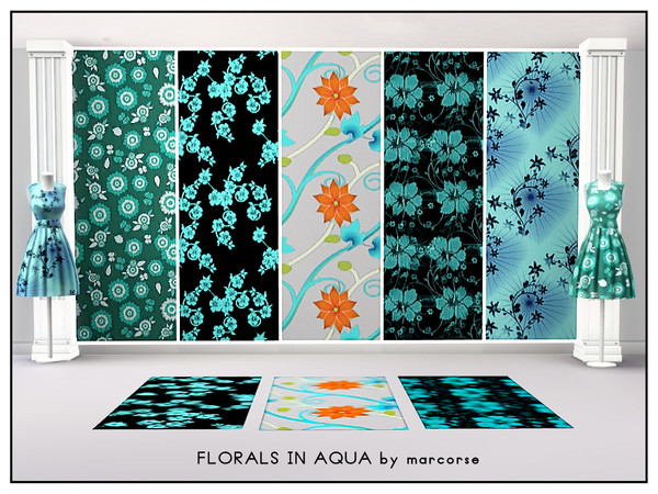 Sims 3 — Florals in Aqua_marcorse by marcorse — Five selected patterns with aqua as the primary colour. All are found in