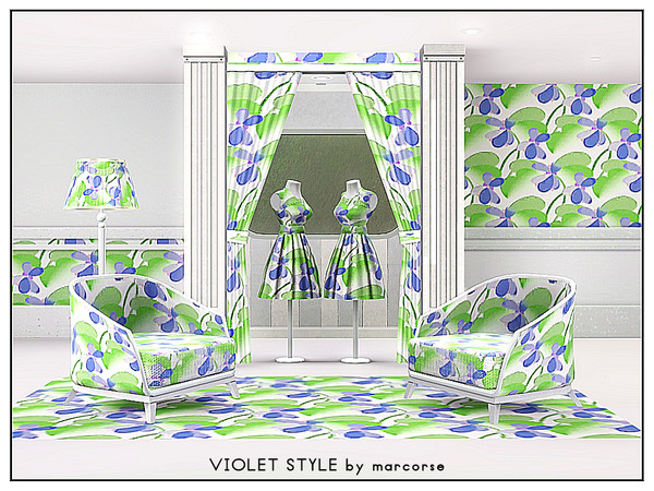 Sims 3 — Violet Style_marcorse by marcorse — Fabric pattern - stylised violet flowers and foliage.