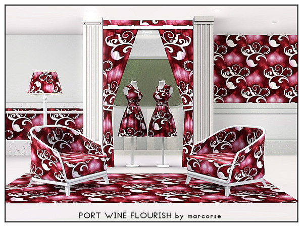 Sims 3 — Port Wine Flourish_marcorse by marcorse — Fabric pattern: stunning port wine and white abstract fabric pattern