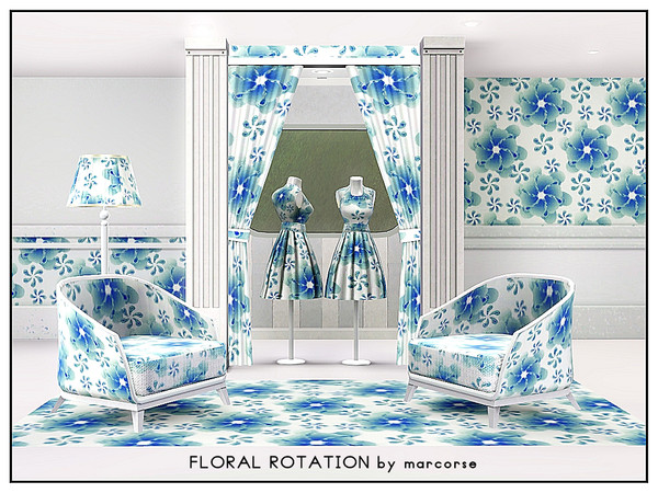 Sims 3 — Floral Rotation_marcorse by marcorse — Fabric pattern: floral pinwheel elements in blue and sage green