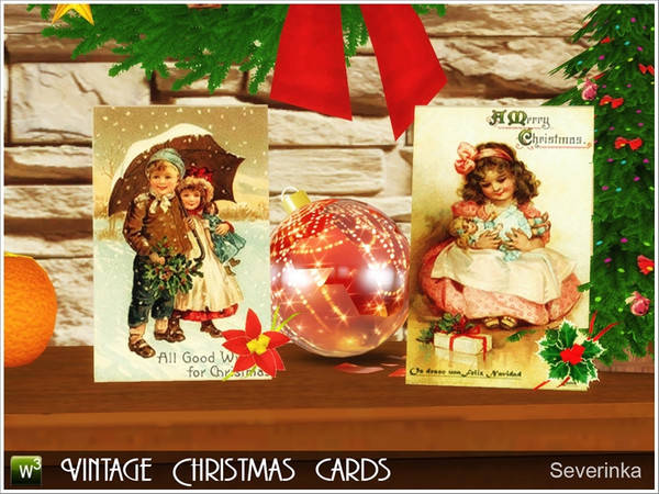 Sims 3 — Vintage Christmas Cards by Severinka_ — Decorative Christmas cards on the table or the fireplace in the vintage