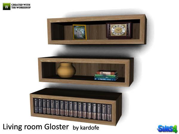 Sims 4 — kardofe_Living room Gloster_Shelf by kardofe — Three wall shelves, with decorative and some joints to put what