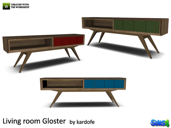 Sims 4 — kardofe_Living room Gloster_TV table by kardofe — Table of television, in wood, decorated with different colors,
