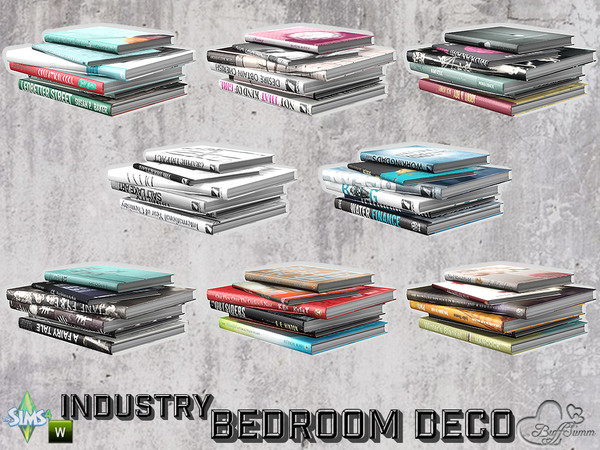 Sims 4 — Bedroom Industry Deco Books v1 by BuffSumm — Part of the *Industry Series*