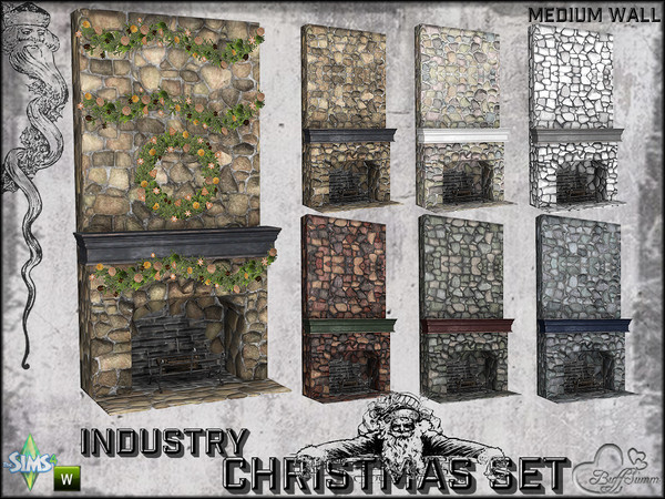 Sims 4 — X-Mas Industry Fireplace (medium Wall) by BuffSumm — Part of the *Industry Series*