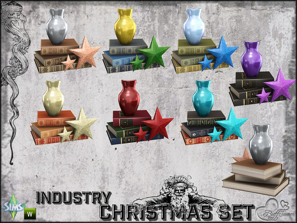 Sims 4 — X-Mas Industry Books with Vase and Star v1 (left) by BuffSumm — Part of the *Industry Series*
