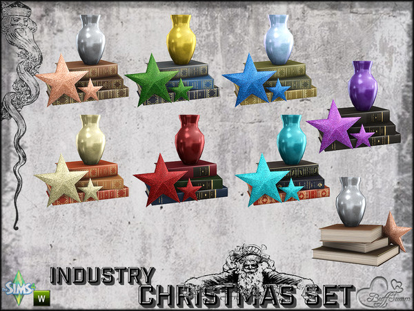 Sims 4 — X-Mas Industry Books with Vase and Star v1 (right) by BuffSumm — Part of the *Industry Series*