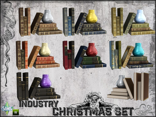 Sims 4 — X-Mas Industry Books with Vase v2 (right) by BuffSumm — Part of the *Industry Series*