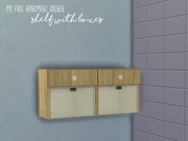 Sims 4 — Nikadema My Fisrt Apartment Kitchen Shelf W Boxes by nikadema — Using the same texture as the cabinets, I've
