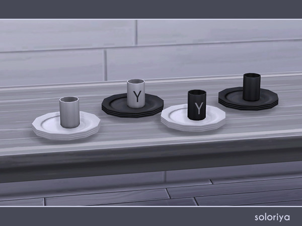 Sims 4 — Mona Plates with a Glass by soloriya — Four plates with a glass. 4 color variations. Part of Mona set. Category: