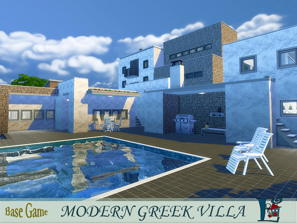 Sims 4 — Modern Greek Villa by evi — Built in different levels this house gives its residents both privacy and openness a
