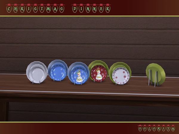 Sims 4 — Christmas Dinner Two Decorative Plates by soloriya — Two decorative plates with holiday patterns. Part of
