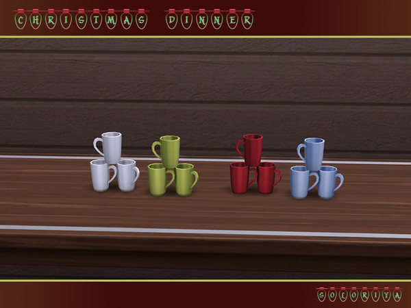 Sims 4 — Christmas Dinner Three Cups by soloriya — Three simple cups. Part of Christmas Dinner set. 4 color variations.